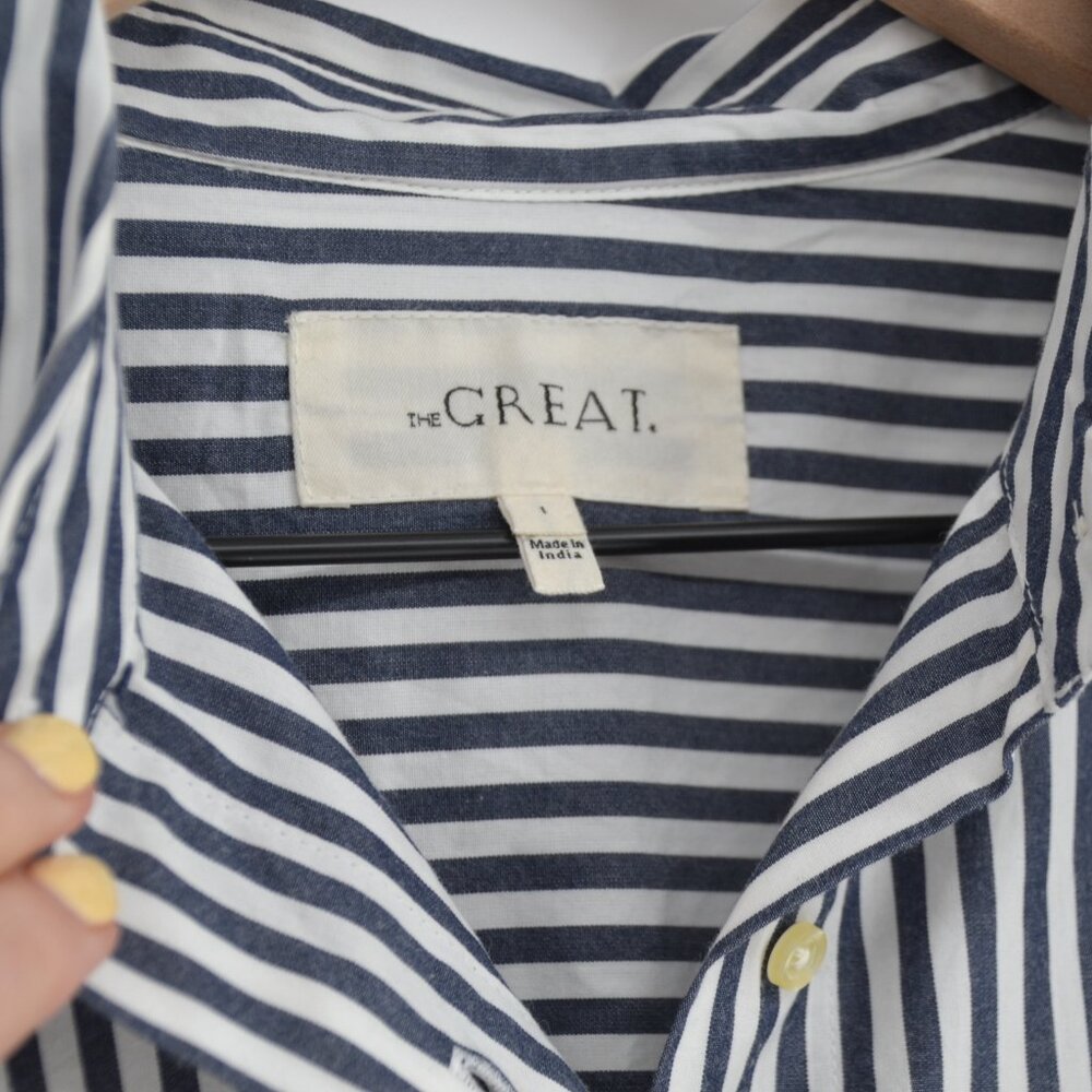 The Great Atlas Button Up Shirt and Field Midi Skirt Set Navy Stripe Womens 1 S - Picture 8 of 15